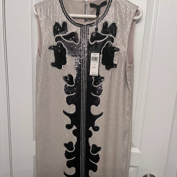 BCBG MaxAzria NWT Beige and Black Sequin Dress Size S - Picture 2 of 9